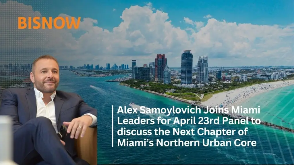 Alex Samoylovich speaking at Bisnow South Florida forum on Little River and Little Haiti development, April 2026